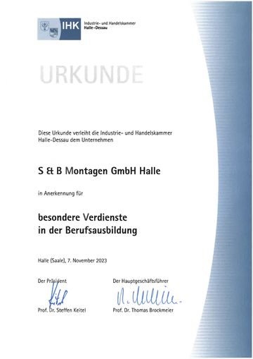 S & B GmbH - Zertifikat
